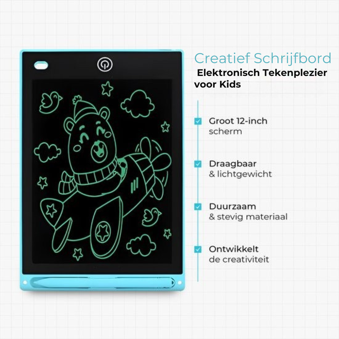 KleinGeluk® Creatief Schrijfbord | Elektronisch Tekenplezier voor Kids (12 inch groot)